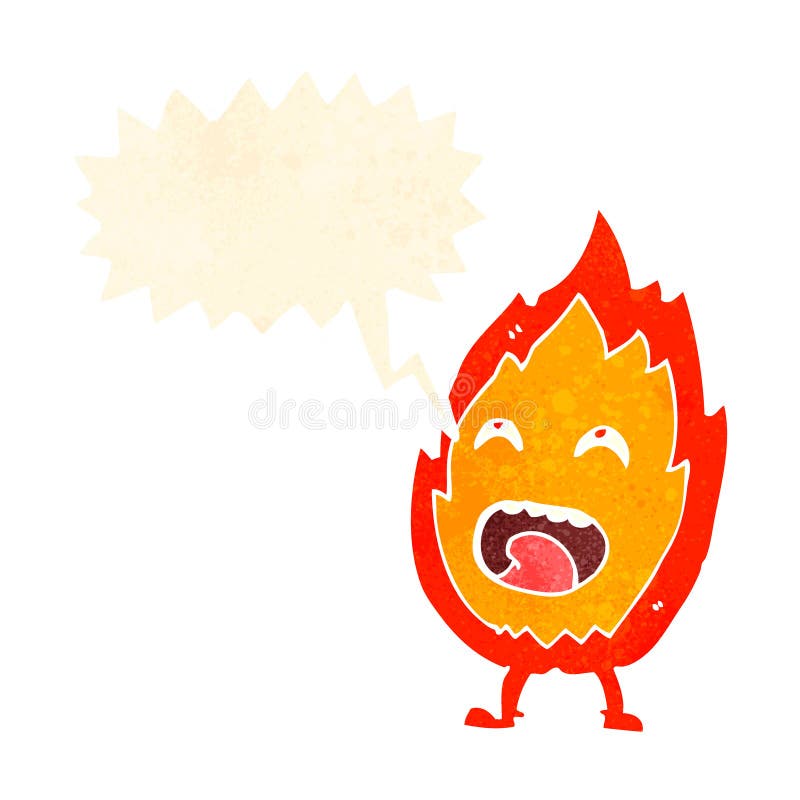 cartoon flame character with speech bubble