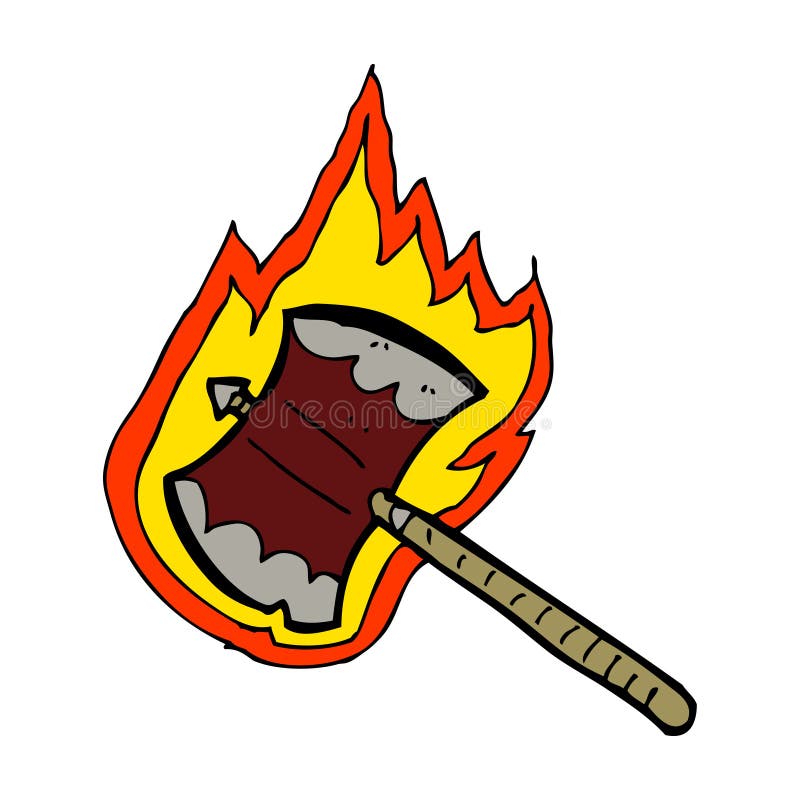 cartoon flaming axe