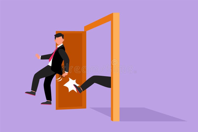 Man being kicked boss employees out Royalty Free Vector