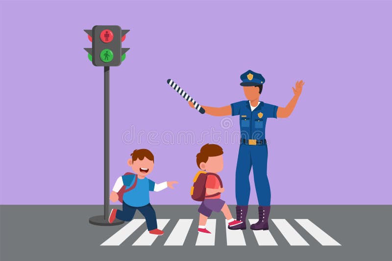 Kids crossing road in city cartoon Royalty Free Vector Image