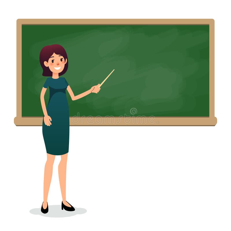 Cartoon Flat Women with Pointer in the Classroom Near the Blackboard is  Teaching a Lesson. Yang Female Teacher at the Stock Illustration -  Illustration of adult, cartoon: 104969602