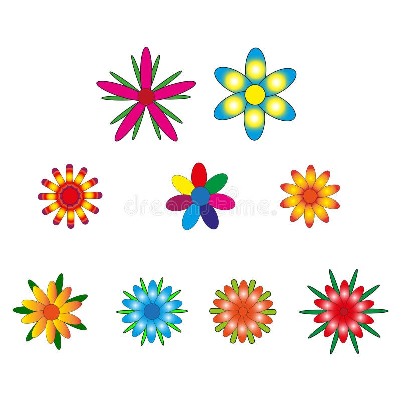 Cartoon Flowers Icons. Vintage Nature Graphic. Summer Motif. Vector ...