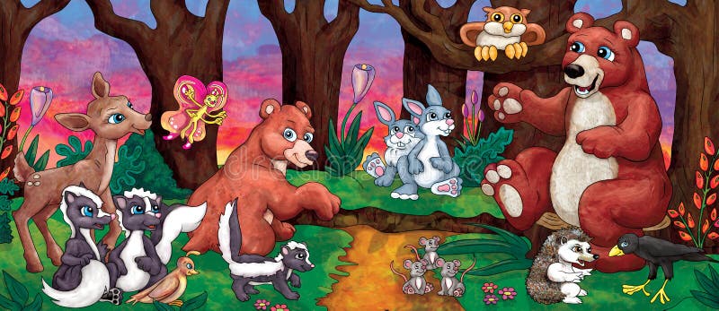 Cartoon Forest Animals stock illustration. Illustration of painting