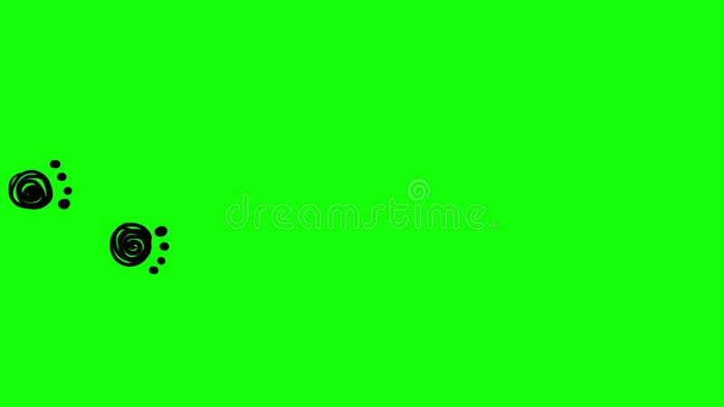 Cartoon dog paw prints on green screen