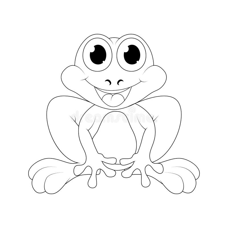 Frog Outline Image. Stylized Vector Line Animal Illustration, Night Sky