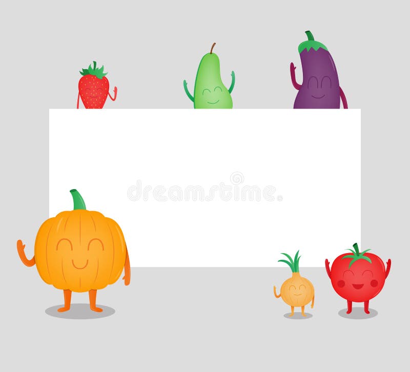 Cartoon Fruits and Vegetables. Eco Food Background. Template with Space for  Text Stock Vector - Illustration of life, frame: 84403160