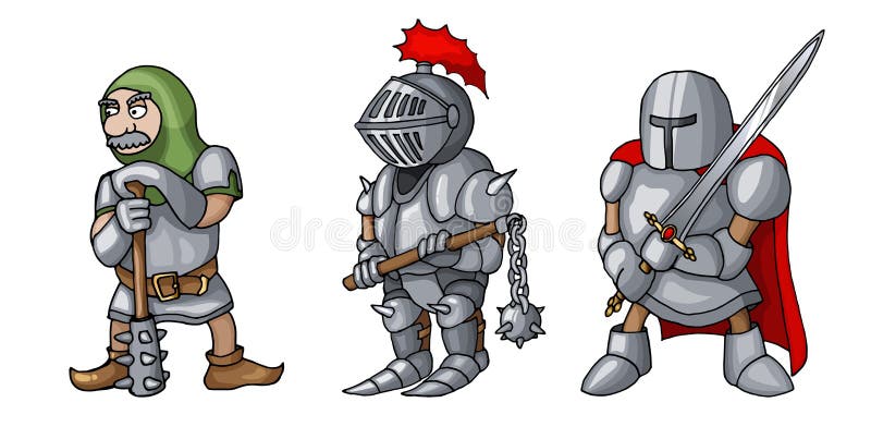 Cartoon colored three medieval knights prepering for Knight Tournament royalty free illustration Cartoon colored three medieval knights prepering for Knight Tournament royalty free illustration
