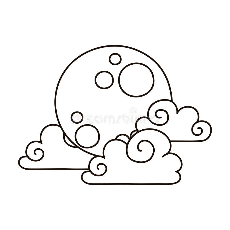 Cartoon Full Moon and Clouds Sky Natural Isolated Icon Line Style Stock  Vector - Illustration of cute, nature: 195830238