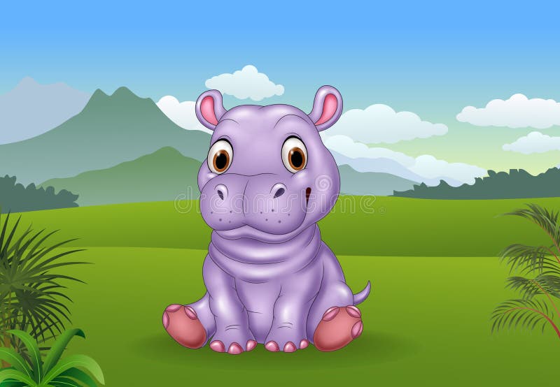 Cartoon funny baby hippo sitting stock illustration