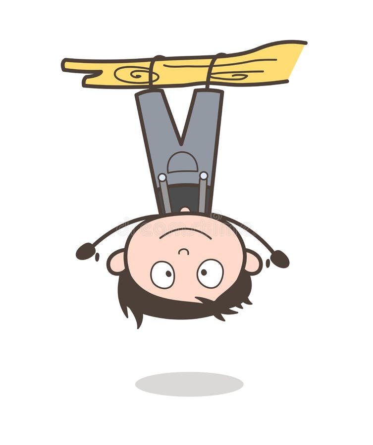 man hanging upside down cartoon