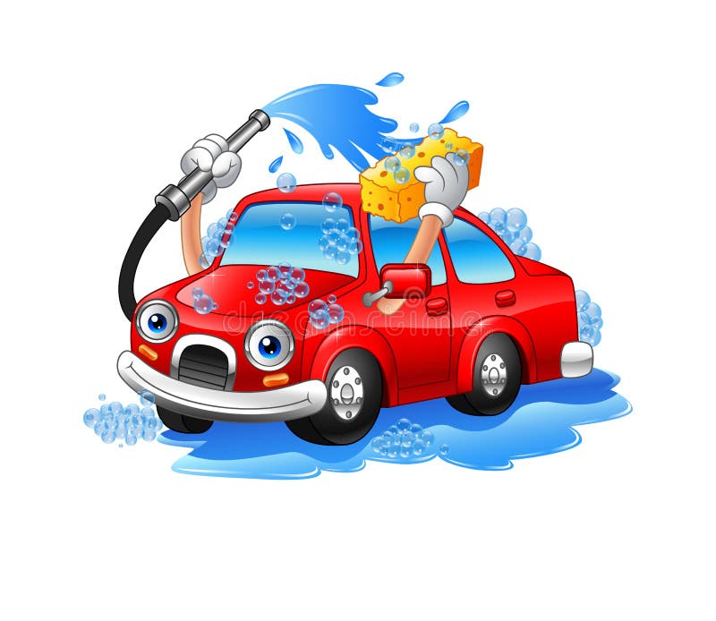 Cartoon Funny Car Washing with Water Pipe and Sponge Stock Vector -  Illustration of detergent, dirty: 76886606