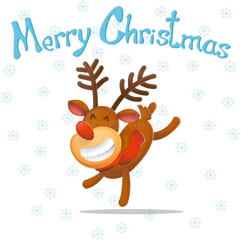 Cartoon. Funny deer Dancer, congratulates on Christmas. Reindeer Santa Claus. New Year. Merry Christmas. vector illustration