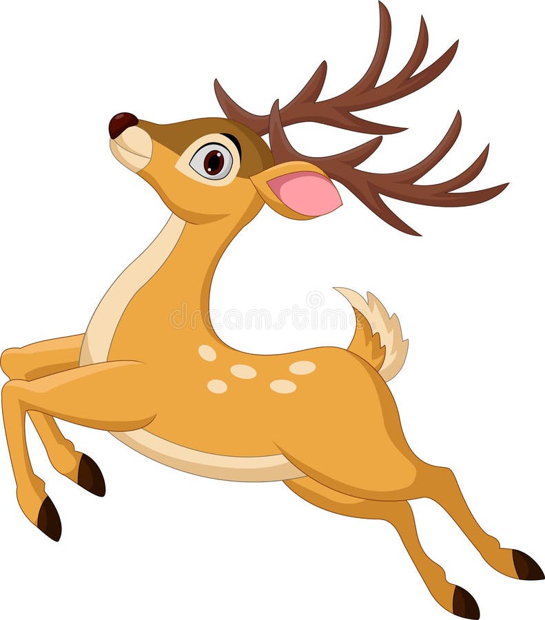 Cartoon Funny Deer Jumping Isolated on White Background Stock Vector
