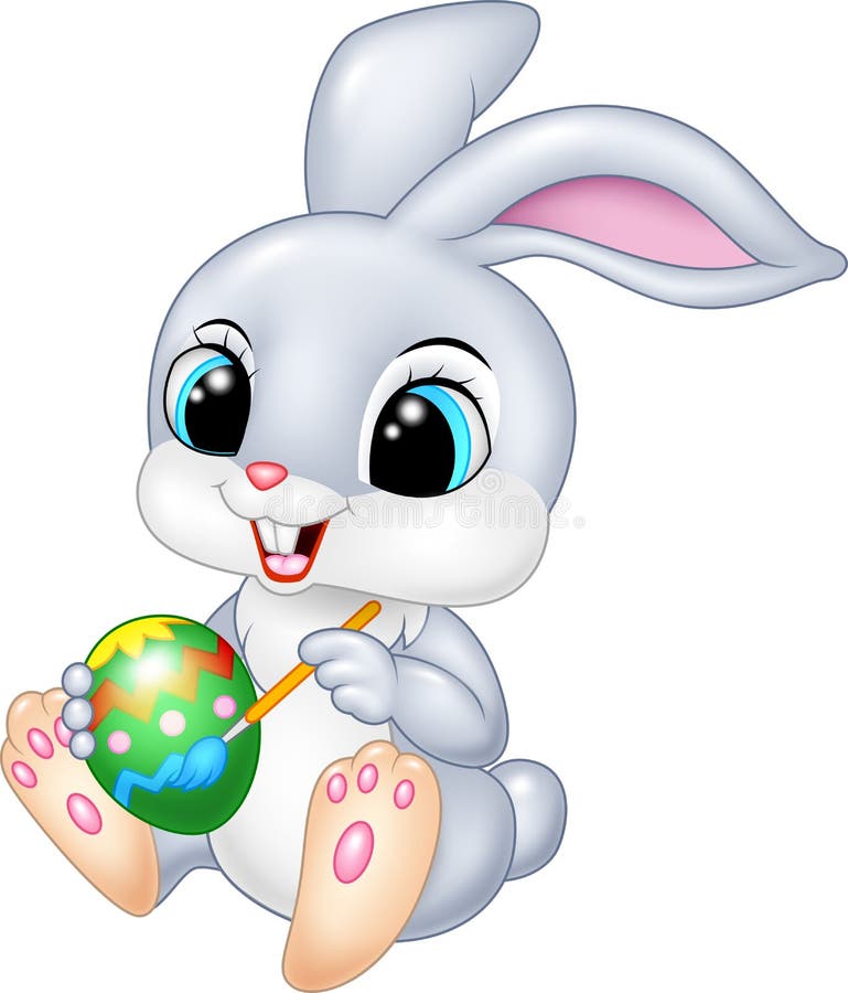 Cartoon funny Easter Bunny painting an egg royalty free illustration