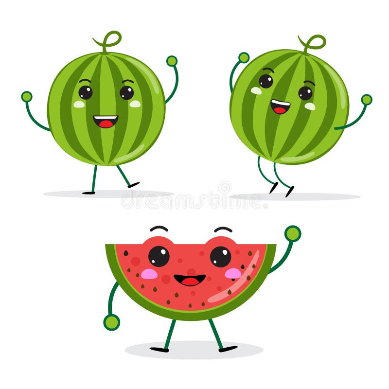 Cartoon Funny fruit characters, watermelon vector illustration
