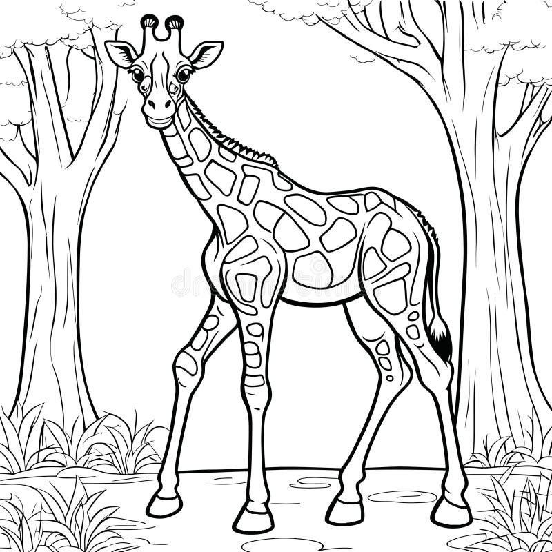 Cartoon of Funny Giraffe Cub Coloring Book Stock Illustration