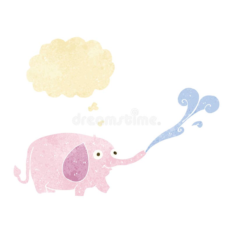 cartoon funny little elephant squirting water with thought bubbl