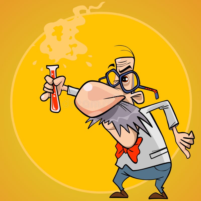 Cartoon Funny Man Scientist with a Test Tube in His Hand Stock Vector Illustration of
