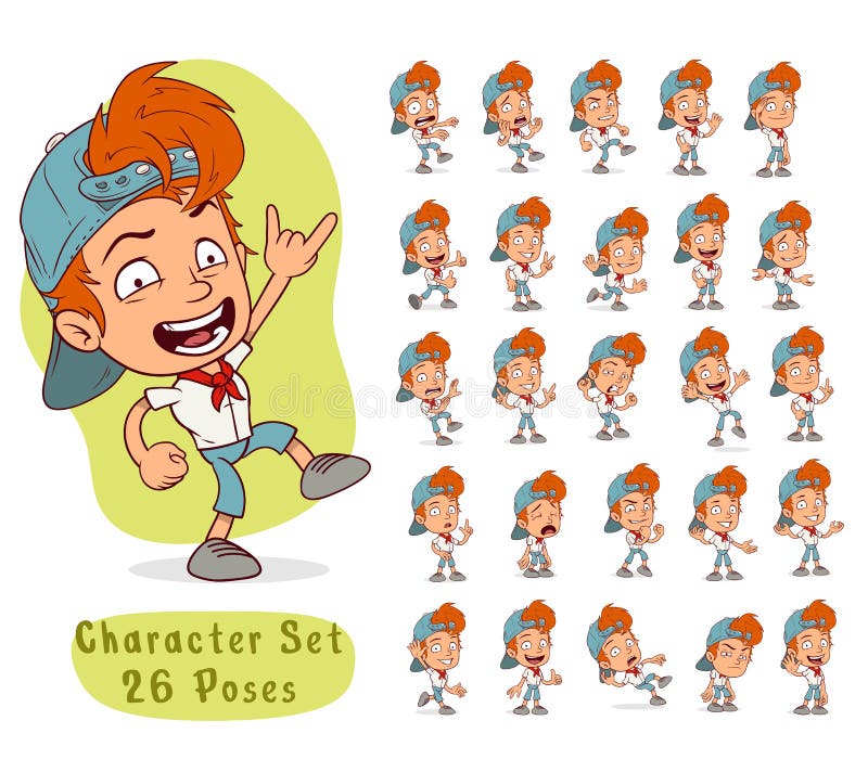 Cartoon Funny Redhead Boy Big Set for Animation Stock Vector - Illustration  of forefinger, peace: 164497338