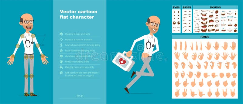 Cartoon scientist or doctor character vector set