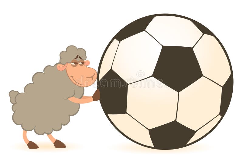 Cartoon funny sheep play in football