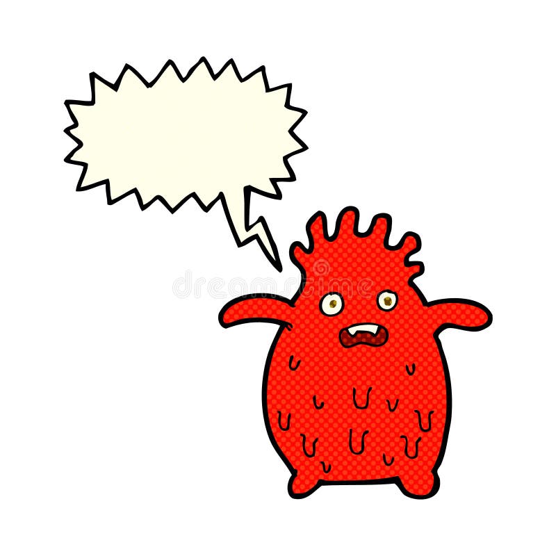 cartoon funny slime monster with speech bubble