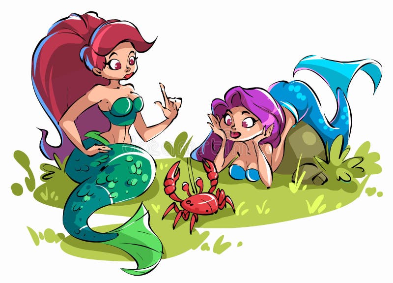 Cartoon Funny Two Mermaids Talk To a Crab Stock Vector - Illustration of young, mermaid: 213232532 Cartoon Funny Two Mermaids Talk To a Crab Stock Vector - Illustration of young, mermaid: 213232532