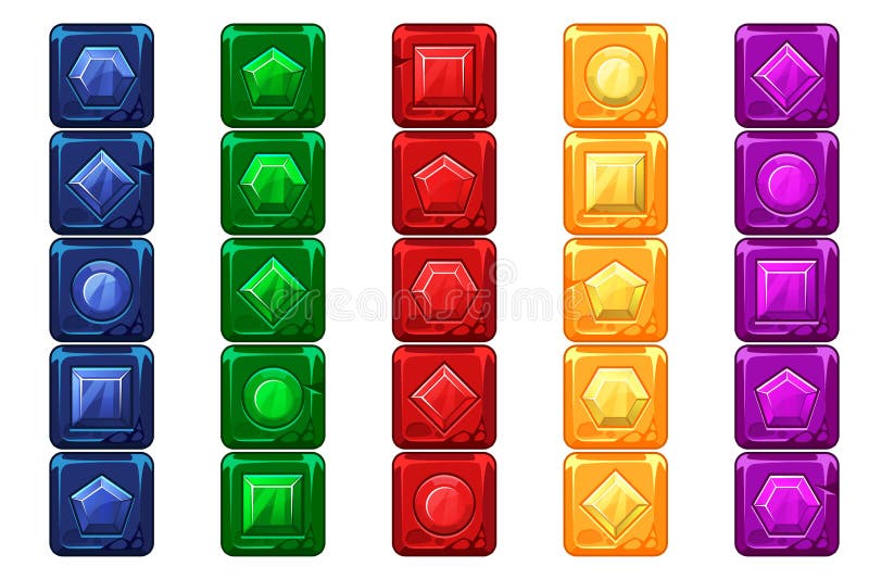 Cartoon gems, multi-colored stone buttons For Ui Game vector illustration Cartoon gems, multi-colored stone buttons For Ui Game vector illustration