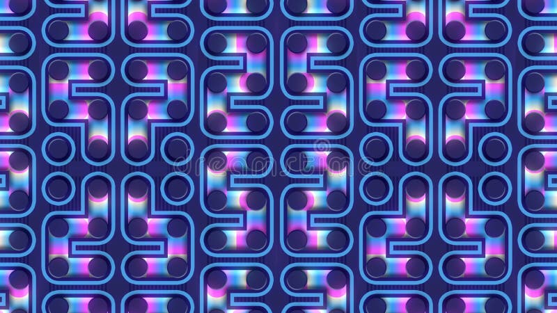 Cartoon geometric pattern with moving neon gradient. 3d rendering animation 4K stock illustration