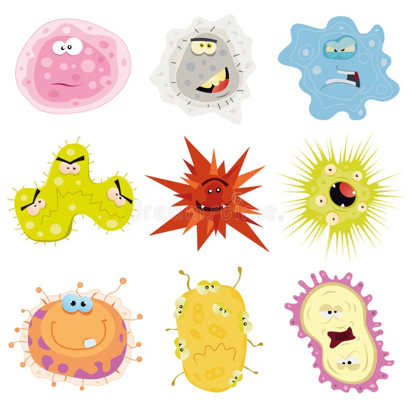 Illustrazioni da progettazione della pittura un impostato composto da vari ridicolo microbi, batteri,, ameba un prossimo microscopico creature.