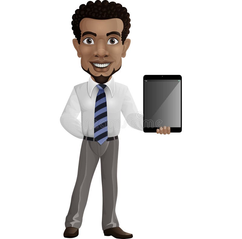 Cartoon-Geschäftsmann mit Tablette stock abbildung Cartoon-Geschäftsmann mit Tablette stock abbildung
