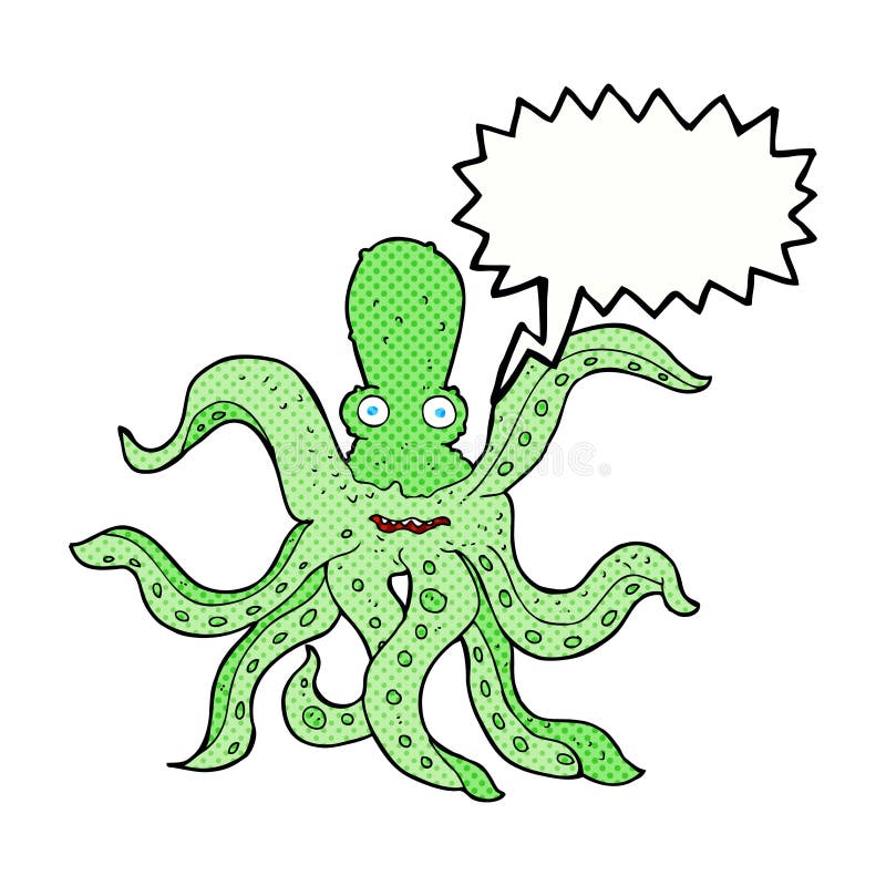 cartoon giant octopus with speech bubble
