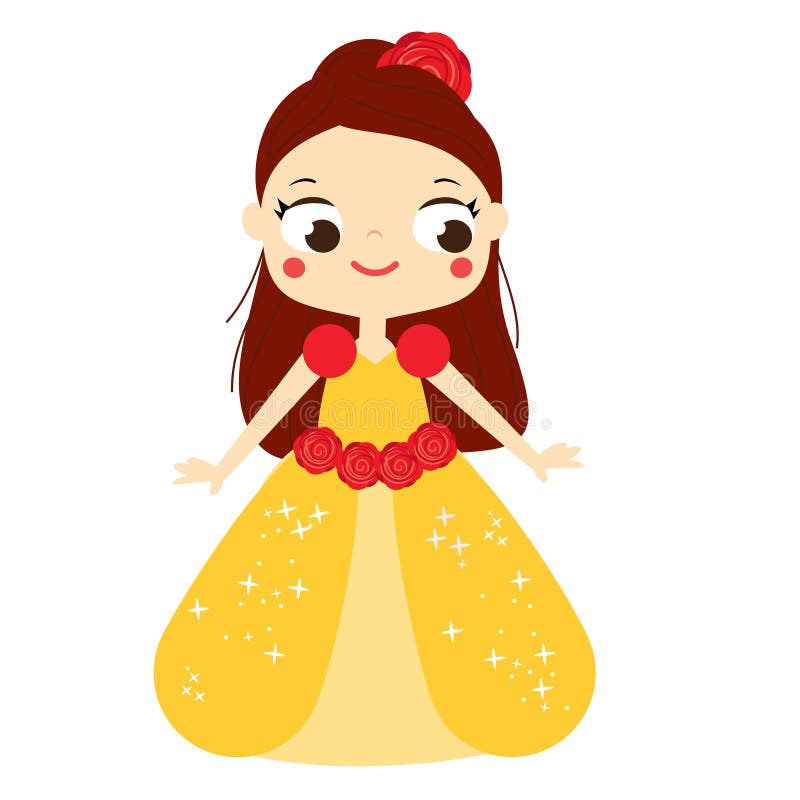 Cartoon Girl in Beautiful Dress, Crown and Purse. Cute Princess Stock ...