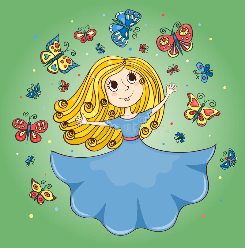 Cartoon Girl And Butterflies Stock Vector Image 50530935