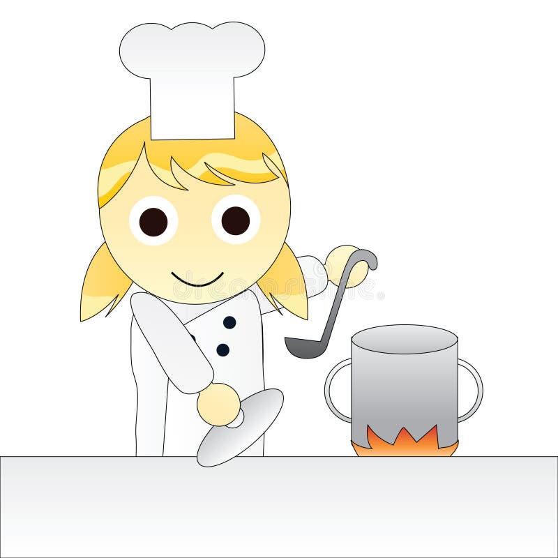 Cartoon Girl Chef Cooking vector illustration