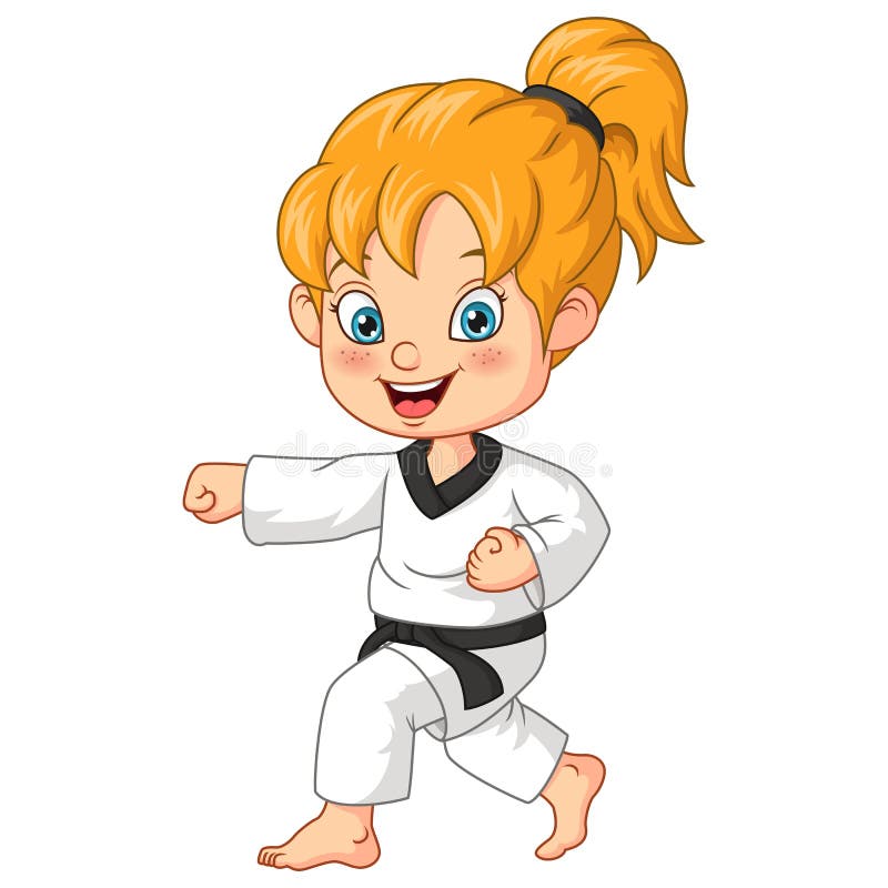 Cartoon Girl Doing Practicing Karate Stock Vector Illustration of
