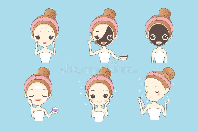 Cartoon Girl with Facial Mask Stock Vector - Illustration of cosmetic, face:  73883854