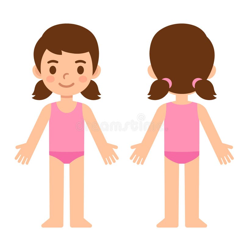 Cartoon Girl Front and Back Stock Vector - Illustration of back