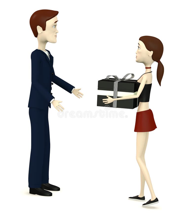 Cartoon Girl Giving a Gift To Businessman Stock Illustration - Illustration  of celebration, male: 29385819