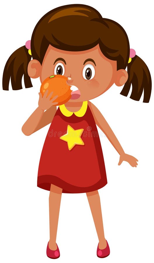 Cartoon Girl Holding an Orange Stock Vector - Illustration of character ...