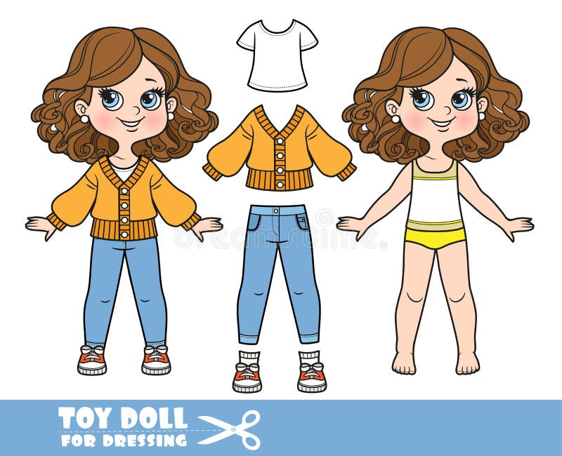 Cartoon Girl with Curle Haired in Underwear, Dressed and Clothes ...