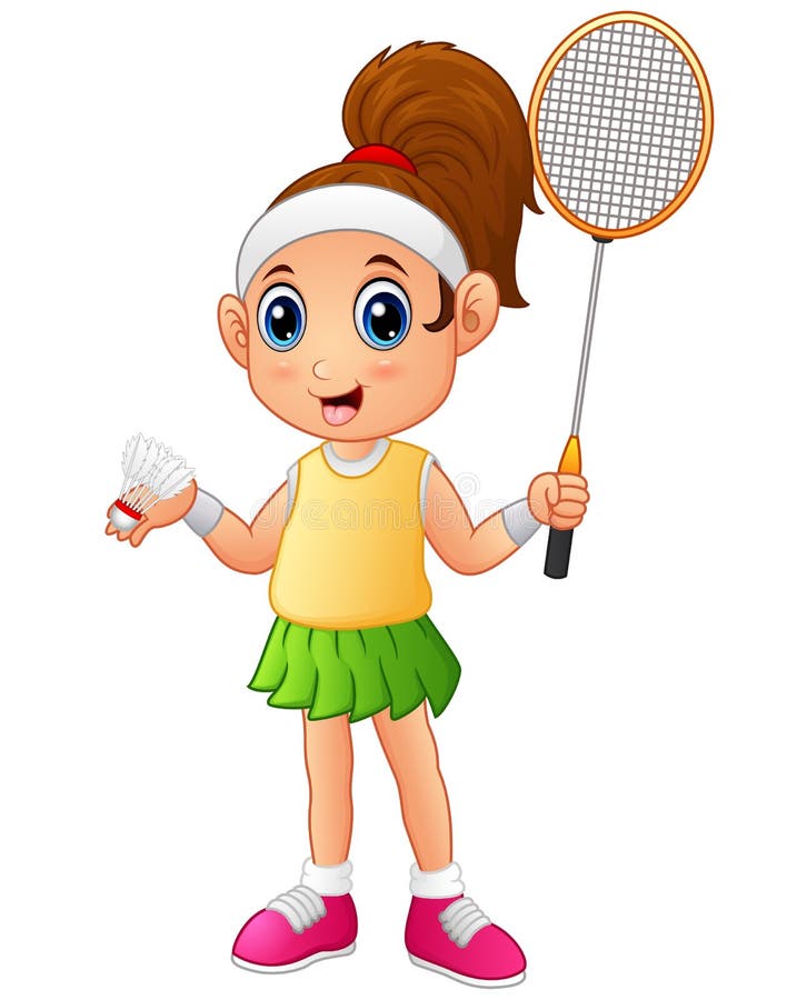 Cartoon Girl Playing Badminton Stock Vector - Illustration of activity,  badminton: 82506681