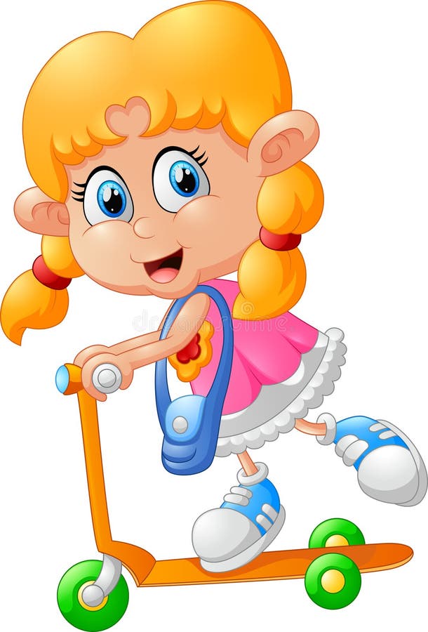 Cartoon Girl Playing Scooter Stock Illustration Illustration of happy