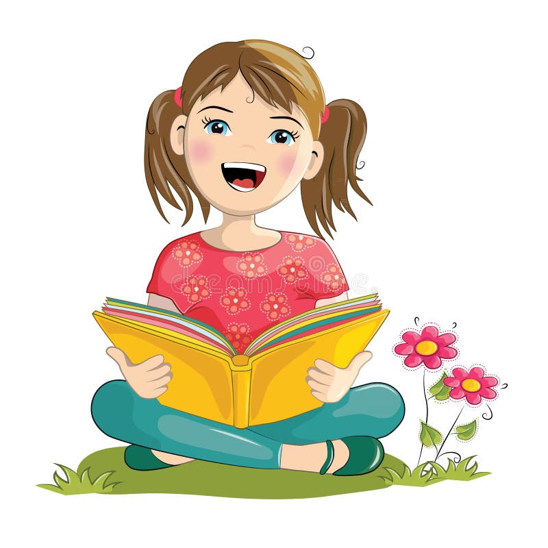 Cartoon girl reading book stock vector. Illustration of reading - 89564357