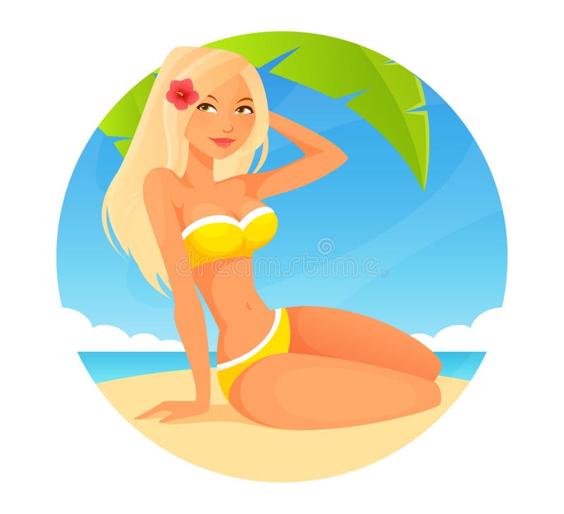 Cartoon girl sitting on the beach