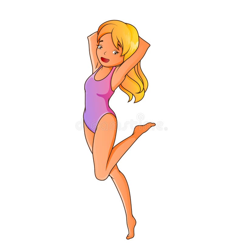 Cartoon girl in swimsuit stock vector. Illustration of leisure - 42265164