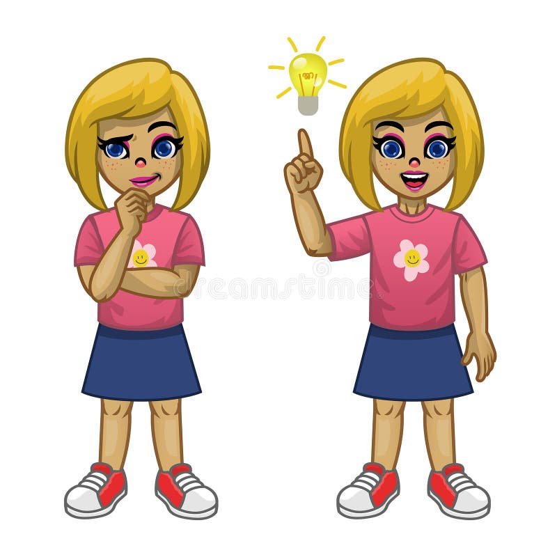 Cartoon Girl Thinking Pose and Find the Idea Stock Vector - Illustration of  student, children: 204265570