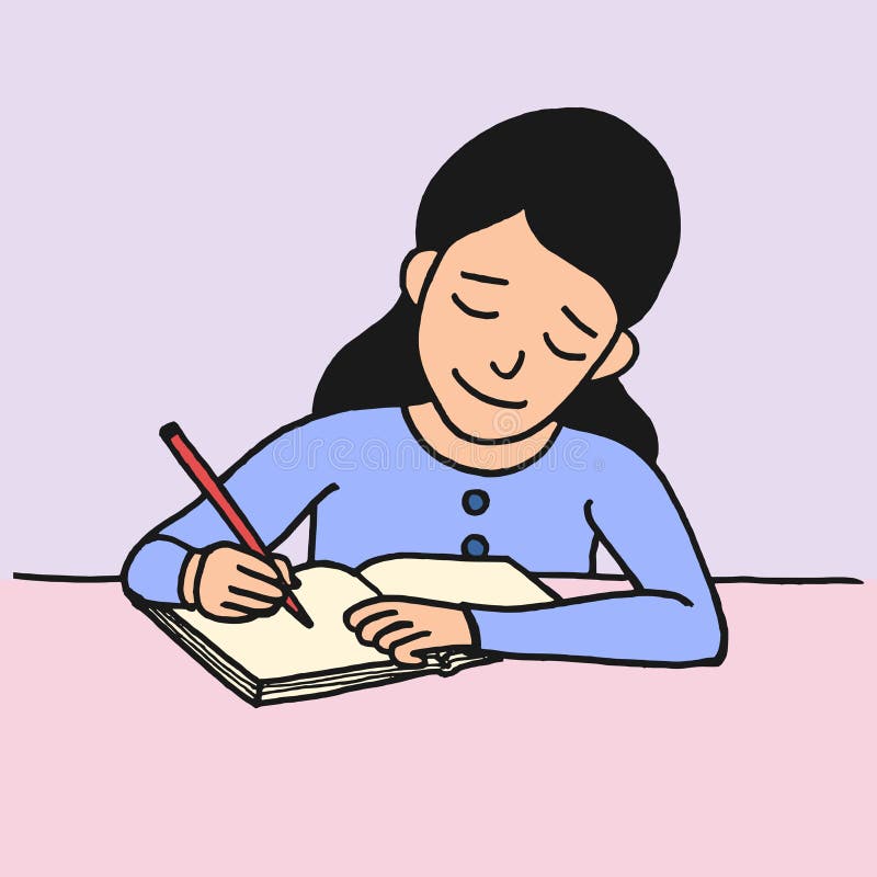 Cartoon girl writing stock vector. Illustration of letter - 70304344