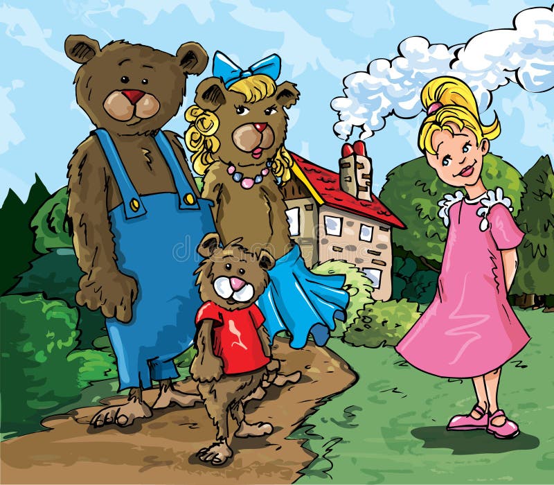 Karikatúra Ideálne a tri medvede v prednej časti nesie domu.