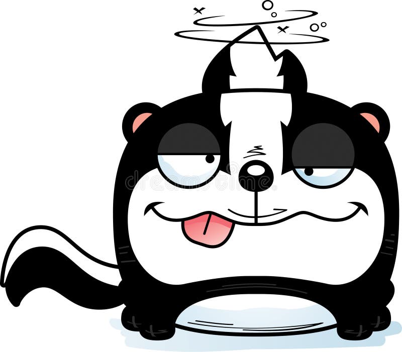 A cartoon illustration of a skunk with a goofy expression. Smiling skunk vectors